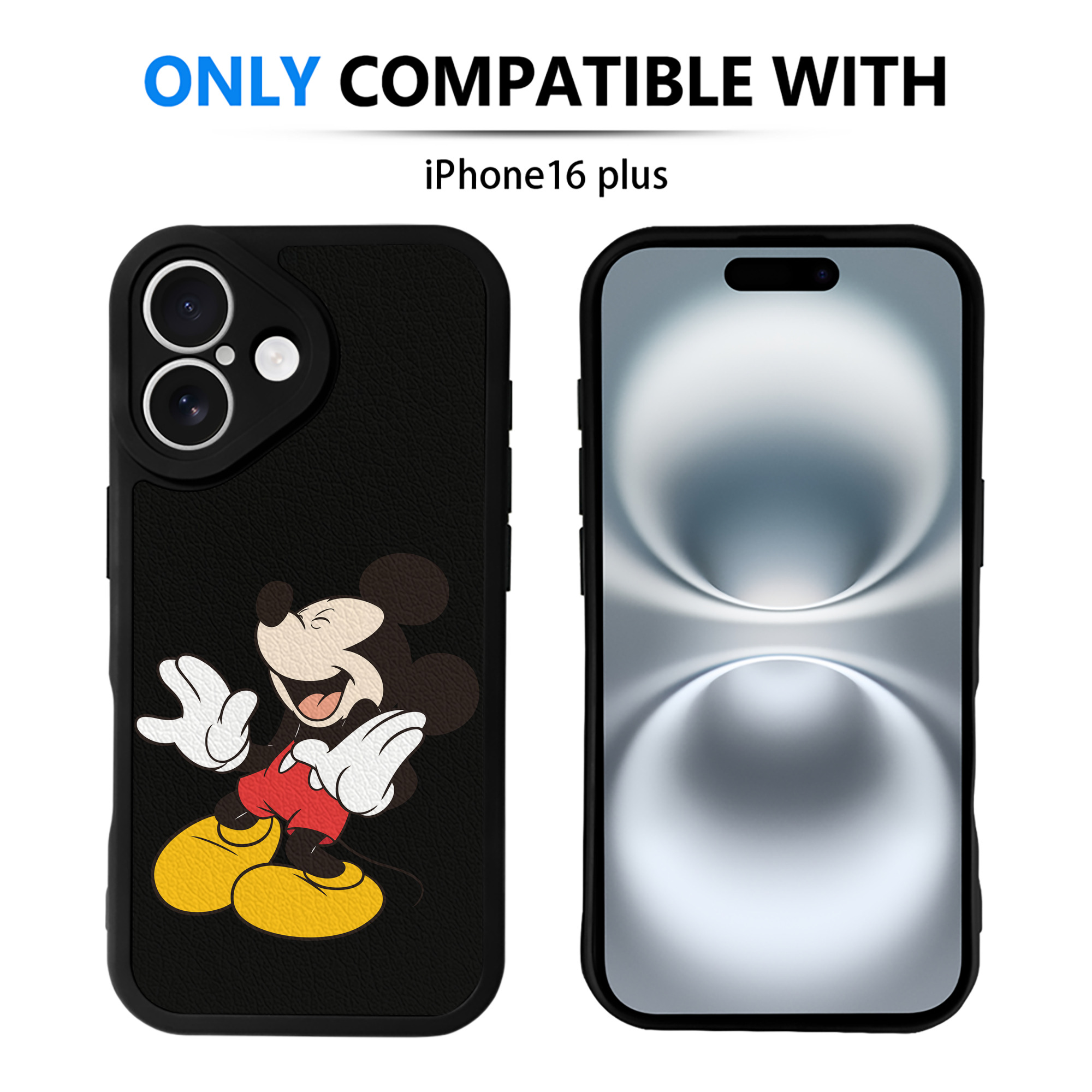 （画像用） ミッキーマウス Mickey Mouse 【iPhone 16シリーズ対応】シリコンスマホケース（レザー調） 材質：シリコン